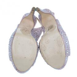 Pre Owned صندل جينا سيون سوارفسكي ساتان وردي مقاس 38