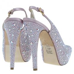 Pre Owned صندل جينا سيون سوارفسكي ساتان وردي مقاس 38