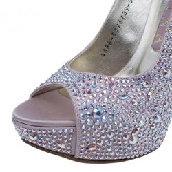 Pre Owned صندل جينا سيون سوارفسكي ساتان وردي مقاس 38