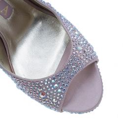 Pre Owned صندل جينا سيون سوارفسكي ساتان وردي مقاس 38