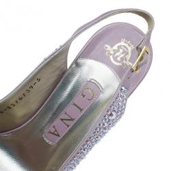 Pre Owned صندل جينا سيون سوارفسكي ساتان وردي مقاس 38