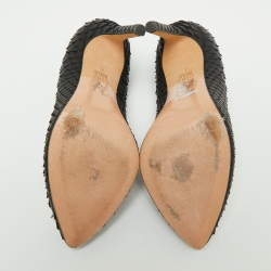 Pre Owned حذاء كعب عالي جينا جلد ثعبان أسود مزخرف كريستال مقاس 37