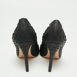 Pre Owned حذاء كعب عالي جينا جلد ثعبان أسود مزخرف كريستال مقاس 37