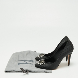 Pre Owned حذاء كعب عالي جينا جلد ثعبان أسود مزخرف كريستال مقاس 37