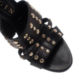 مملوكة مسبقًا Gina Black Leather Studded Slides Size 40