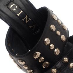 مملوكة مسبقًا Gina Black Leather Studded Slides Size 40