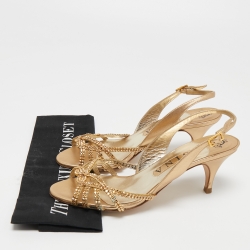 مملوكة مسبقًا Gina Gold Leather Crystal Embellished Slingback Sandals Size 38