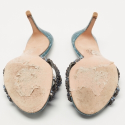 Pre Owned Gina Grey Croc Embossed Patent Crystal Embellished Loren Slides Size 38