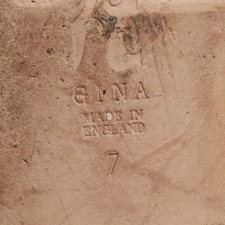 Pre Owned Gina Silver/Brown Leather and Patent Crystal Embellished Slide Flats Size 40