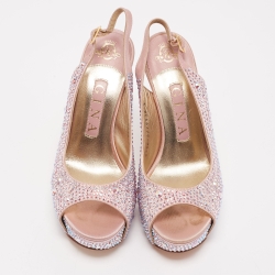 Pre Owned Gina Pink Satin and Crystal Slingback Sandals Size 37