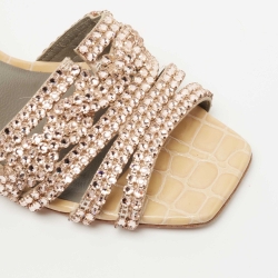 مملوكة مسبقًا Gina Gold Croc Embossed Patent Leather Crystal Embellished Slide Size 39