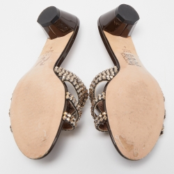 Pre Owned Gina Metallic Bronze Leather Crystal Embellished Slide Sandals Size 39