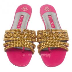 Pre Owned صندل فلات جينا كريستال برونزي وردي مقاس 40