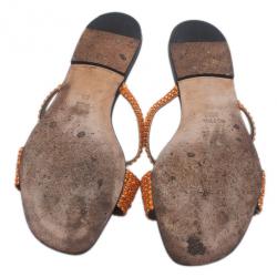 Pre Owned Gina Bronze Crystal Black Flat Slides Size 40