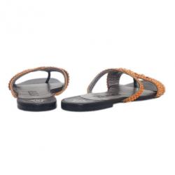 Pre Owned Gina Bronze Crystal Black Flat Slides Size 40