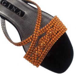 Pre Owned Gina Bronze Crystal Black Flat Slides Size 40