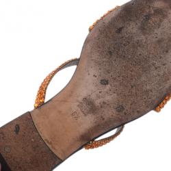 Pre Owned Gina Bronze Crystal Black Flat Slides Size 40