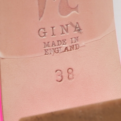 Pre Owned Gina Pink Patent Leather Crystal Embellished Slide Sandals Size 38