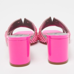 Pre Owned Gina Pink Patent Leather Crystal Embellished Slide Sandals Size 38