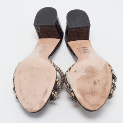Gina Brown Croc Embossed Patent Leather Crystal Embellished Slides Size 39