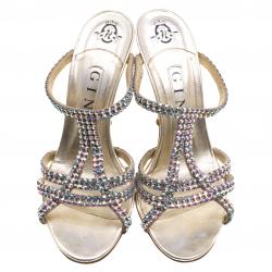 Pre Owned صندل سلايد جينا جلد ذهبي مرصع بالكريستالات مقاس 37.5