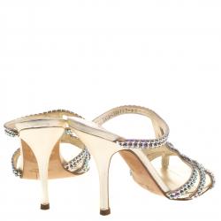 Pre Owned صندل سلايد جينا جلد ذهبي مرصع بالكريستالات مقاس 37.5