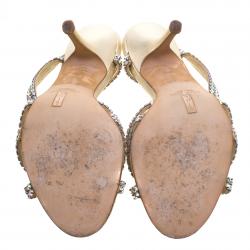 Pre Owned صندل سلايد جينا جلد ذهبي مرصع بالكريستالات مقاس 37.5