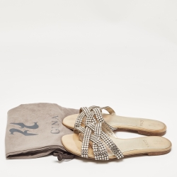 Gina Silver Leather Crystal Embellished Flat Slides Size 39
