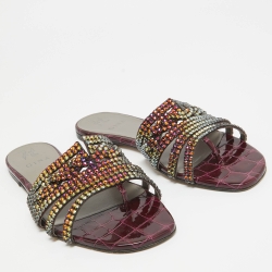 مملوكة مسبقًا صندل سلايد جينا جلد نقشة التمساح مزخرف كريستال متعدد الألوان مقاس 41