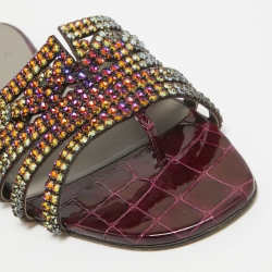 مملوكة مسبقًا صندل سلايد جينا جلد نقشة التمساح مزخرف كريستال متعدد الألوان مقاس 41
