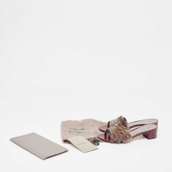 Pre Owned Gina Two Tone Crystal Embellished Leather Rodeo Slide Sandals Size 38