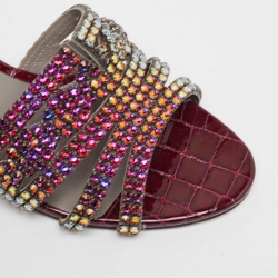 Pre Owned Gina Two Tone Crystal Embellished Leather Rodeo Slide Sandals Size 38