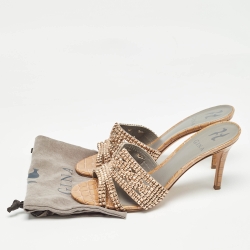 Pre Owned Gina Loren Brown Croc Embossed Patent Leather Slide Sandals Size 39