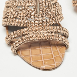 Pre Owned Gina Loren Brown Croc Embossed Patent Leather Slide Sandals Size 39