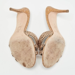 Pre Owned Gina Loren Brown Croc Embossed Patent Leather Slide Sandals Size 39