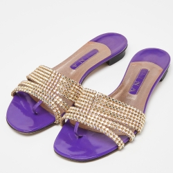 Gina Purple Patent Crystal Embellished Slide Flats Size 40