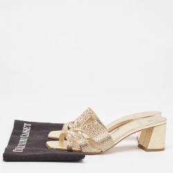 Pre Owned Gina Gold Crystal Embellished Leather Slide Sandals Size 39