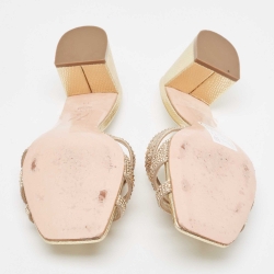 Pre Owned Gina Gold Crystal Embellished Leather Slide Sandals Size 39