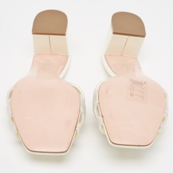 Pre Owned Gina Cream Crystal Embellished Leather Orsay Block Heel Slide Sandals Size 39