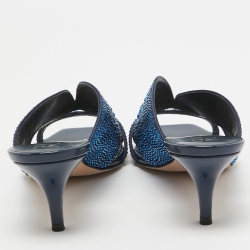 Pre Owned Gina Blue Satin Crystal Embellished Slide Sandals Size 40