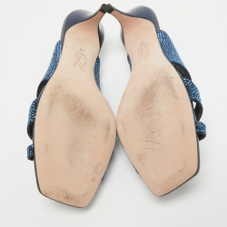 Pre Owned Gina Blue Satin Crystal Embellished Slide Sandals Size 40