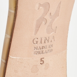 Pre Owned Gina Pink/Beige Crystal Embellished Leather Open Toe Slide Sandals Size 38