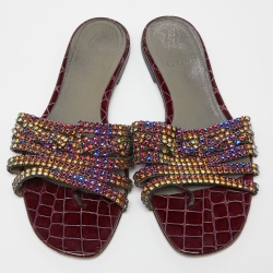 Gina Multicolor Crystal Embellished Loren Flat Slides Size 39