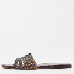 Gina Multicolor Crystal Embellished Loren Flat Slides Size 39