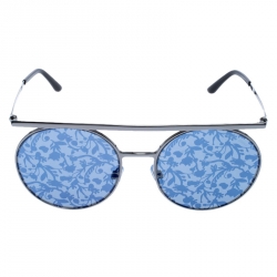 Pre Owned Giorgio Armani Gunmetal Tone/ Silver and Blue Flower Pad Print AR 6069 Round Sunglasses