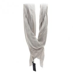 Pre Owned Giorgio Armani Beige Striped Logo Printed Silk Blend Scarf