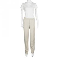 Pre Owned Giorgio Armani Cream Tailored Straight Fit Trousers M
