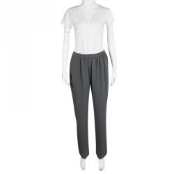 Pre Owned Giorgio Armani Grey Elasticized Waist Pants S
