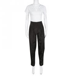 Pre Owned Giorgio Armani Brown Textured High Waist Pants S