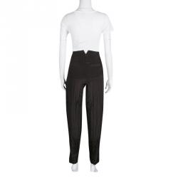 Pre Owned Giorgio Armani Brown Textured High Waist Pants S